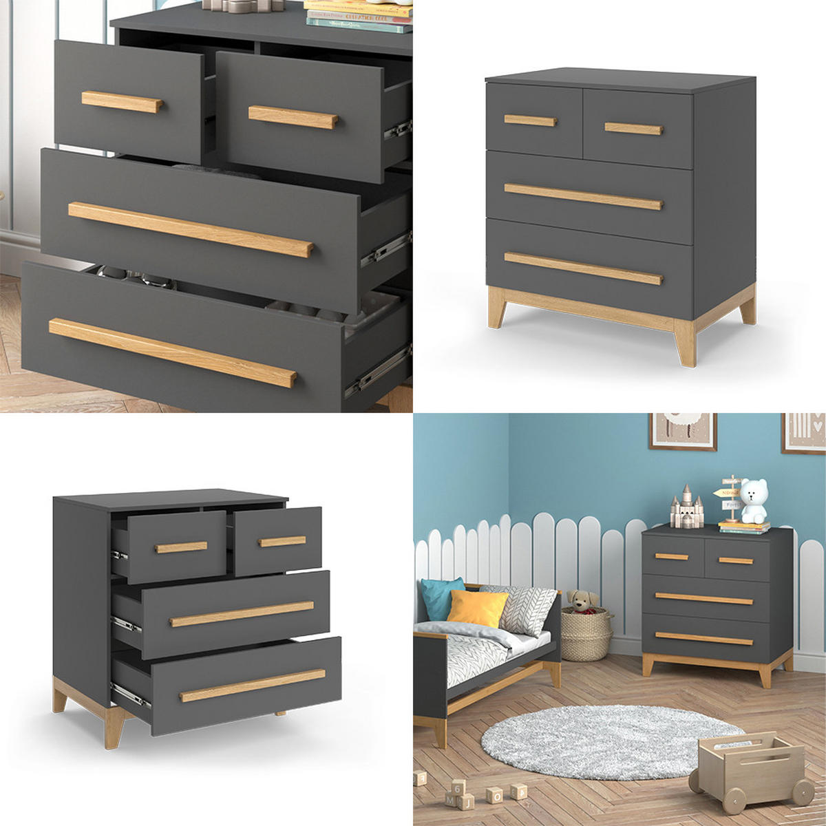 KOMMODE Malia Grau/Eiche 80 x 88 cm mit 4 Schubladen - Eichefarben/Grau, Holzwerkstoff (80/88/53.4cm) - VitaliSpa