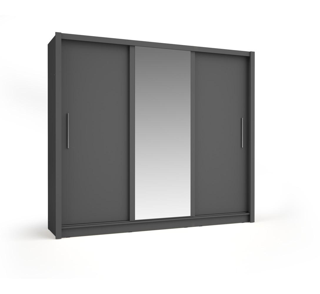 SCHWEBETÜRENSCHRANK FRISKA 247,8/215/61,6cm 3-türig mit Spiegel Grau - Grau, Holzwerkstoff (247.8/215/61.6cm) - MASSENO