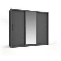 SCHWEBETÜRENSCHRANK FRISKA 247,8/215/61,6cm 3-türig mit Spiegel Grau - Grau, Holzwerkstoff (247.8/215/61.6cm) - MASSENO