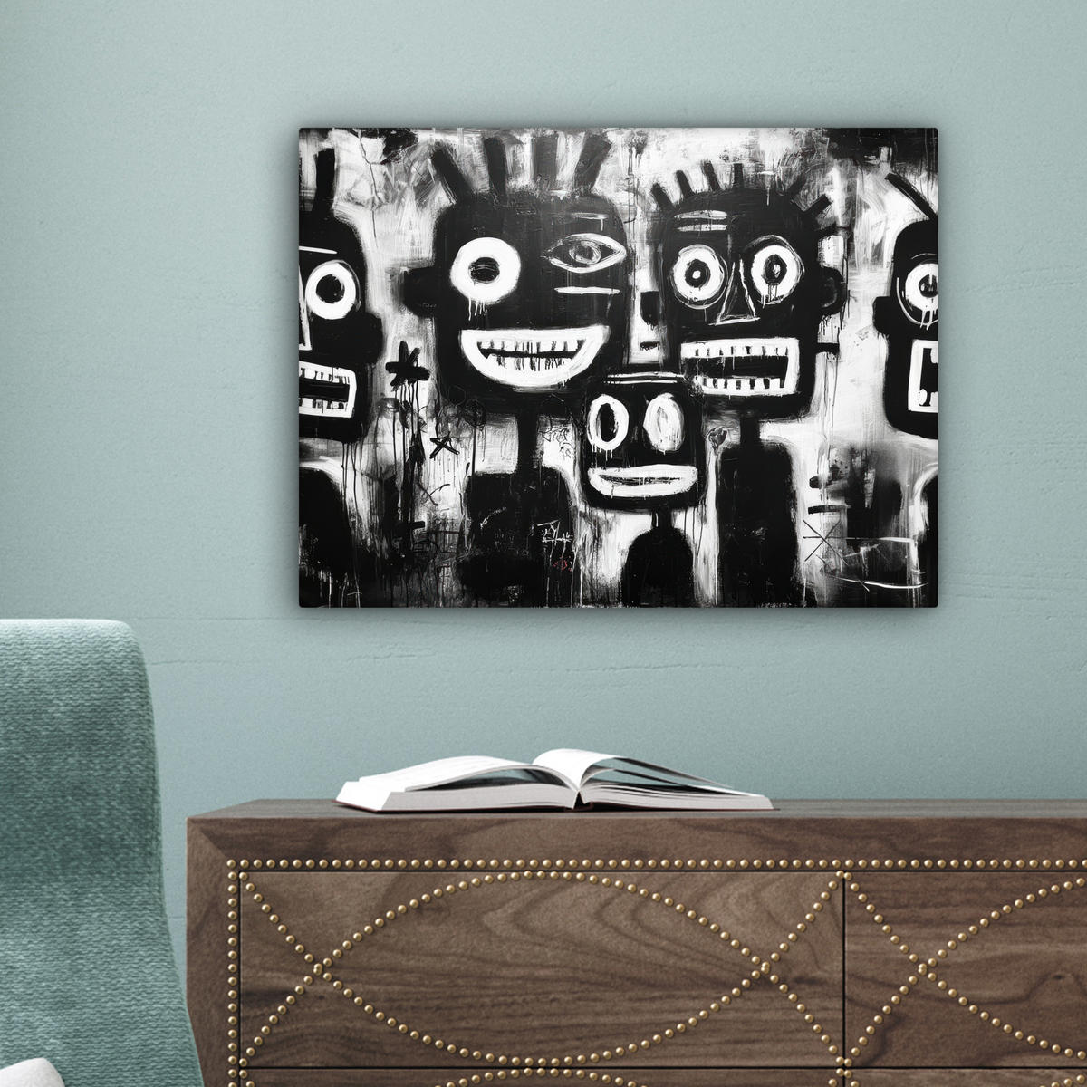 LEINWANDBILD Malerei - Figuren - Schwarz - Abstrakt Wandbild 40x30 cm - Schwarz, Textil (40/30cm) - MuchoWow