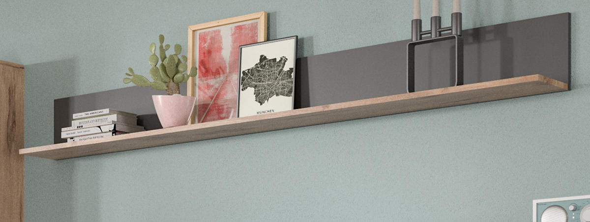 WANDBOARD Eiche, grau 180 cm, Wandregal, Wohn- und Esszimmermöbel - Eichefarben/Grau, Holzwerkstoff (180/21/20cm) - Inn.Furn