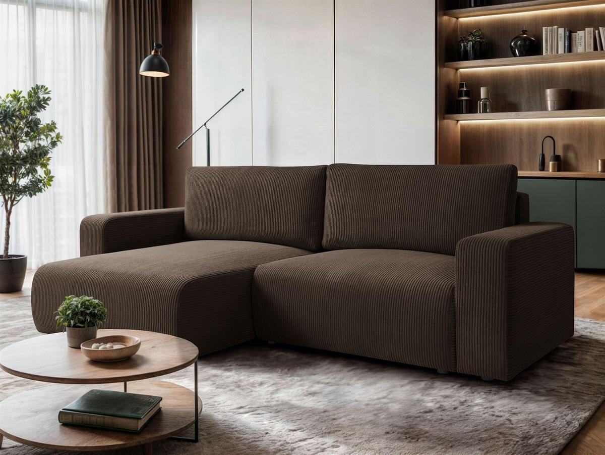 ECKSOFA OPERA L-Form mit Schlaffunktion und Bettkasten, Poso 06 - Braun, Textil (247/143cm) - Lookway