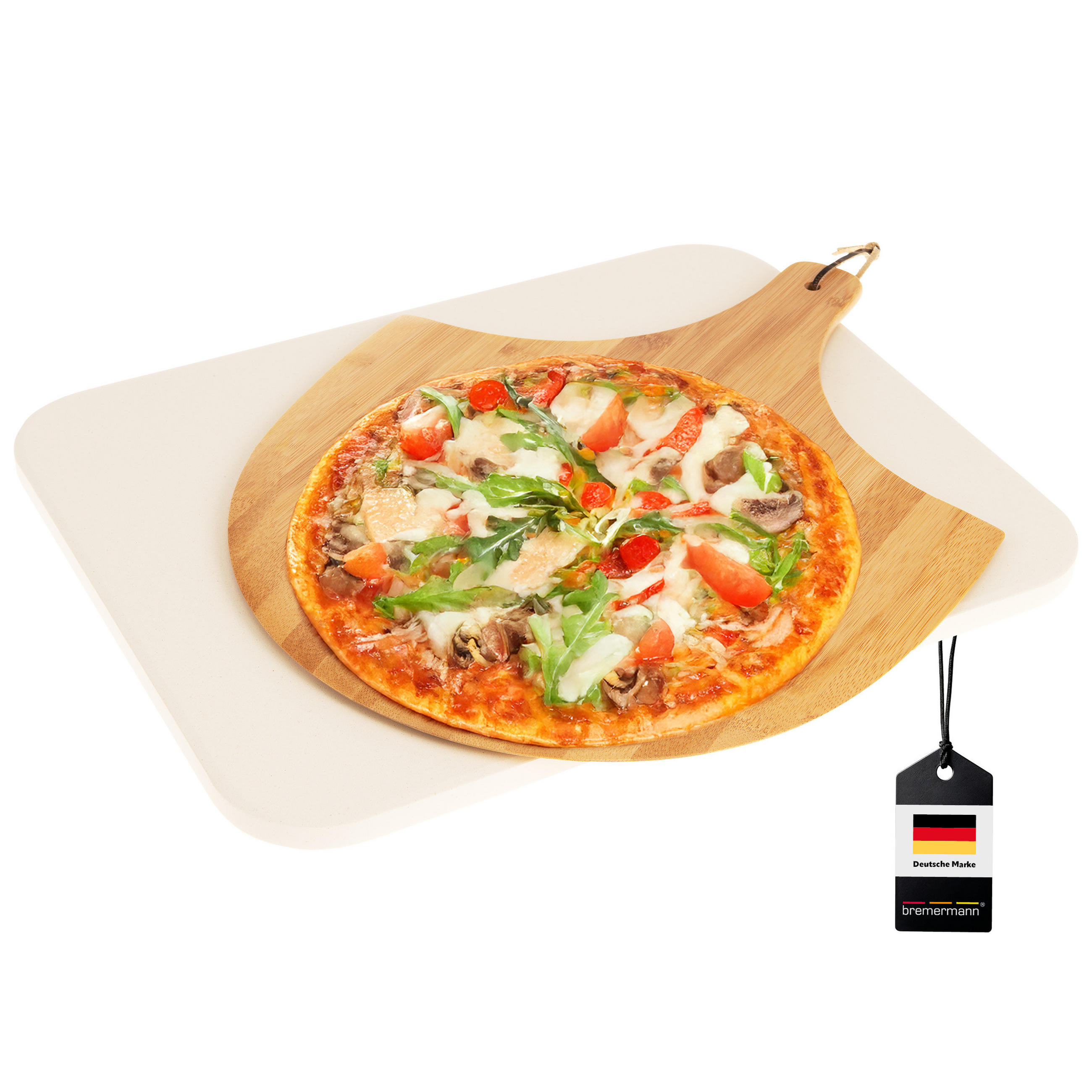 PIZZASTEIN 2er-Set, inkl. Pizzaheber - Naturfarben, Naturmaterialien (30/1/37.5cm) - bremermann