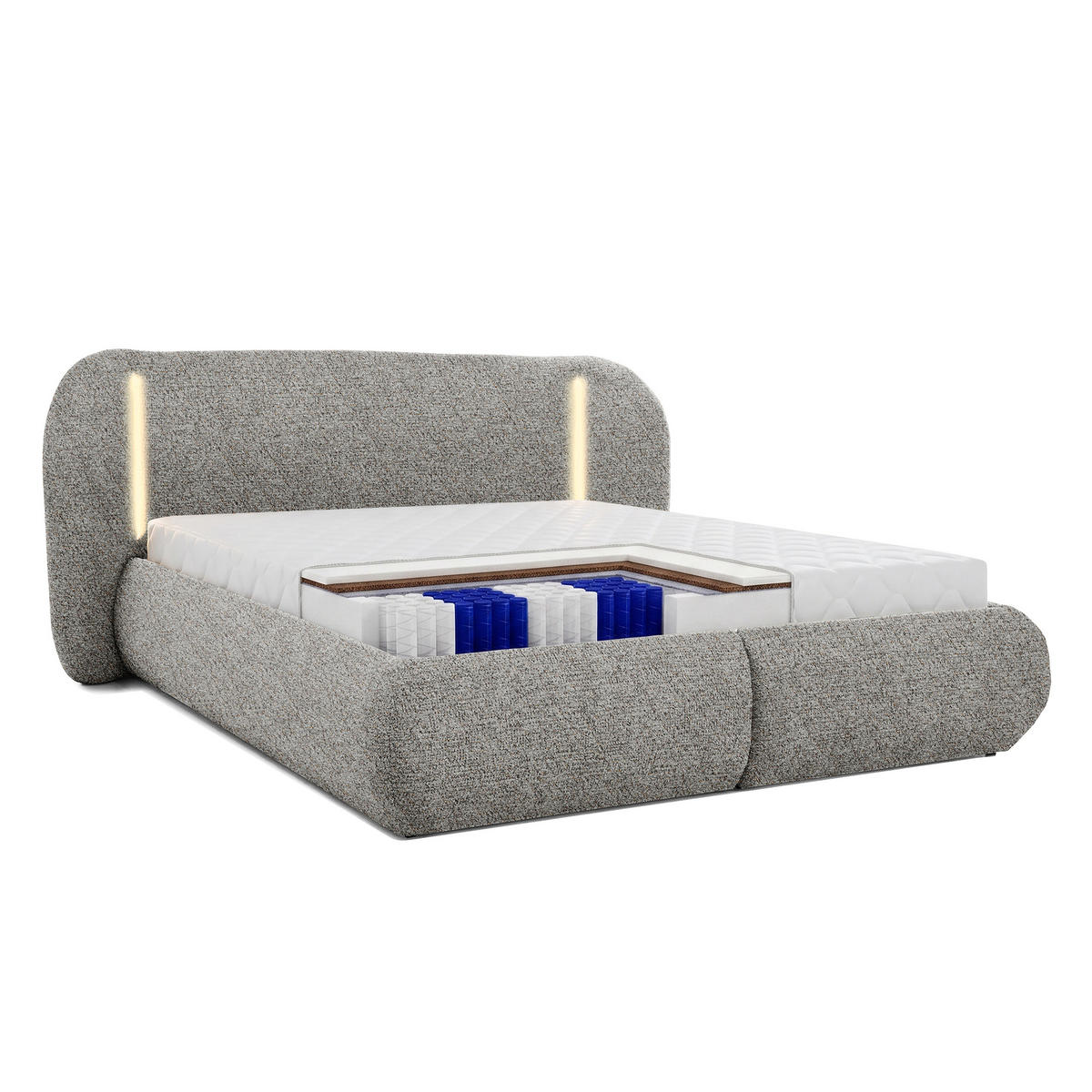 POLSTERBETT Corfu, LED-Beleuchtung, Bettkasten und Taschenfedernmatratze 26 cm, 180x200, Grau - Grau, Textil (180/200cm) - Beautysofa