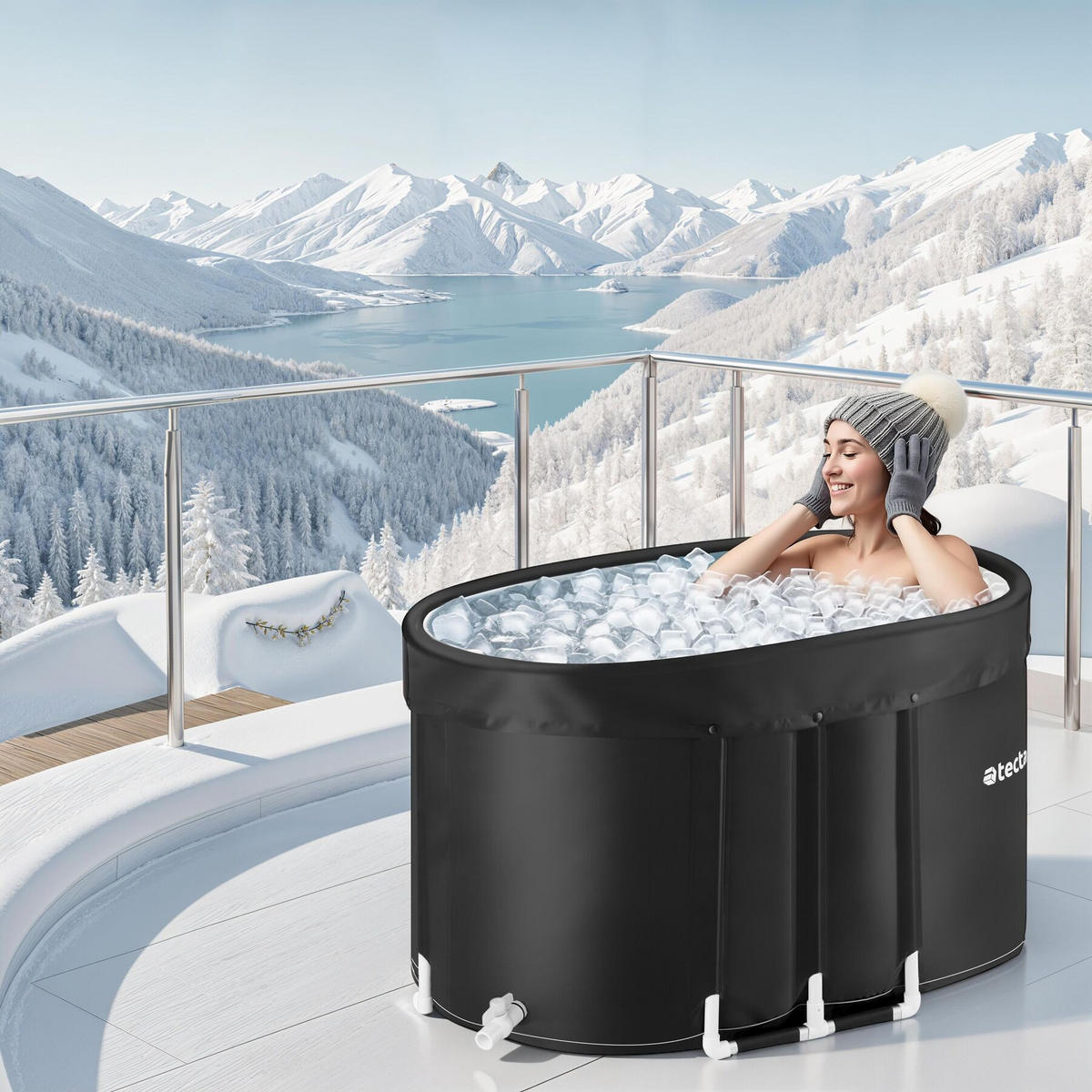 EISBADEWANNE Espoo,inkl. Tragetasche und Wasserkissen,schwarz - Schwarz, Kunststoff (105/66/70cm) - tectake