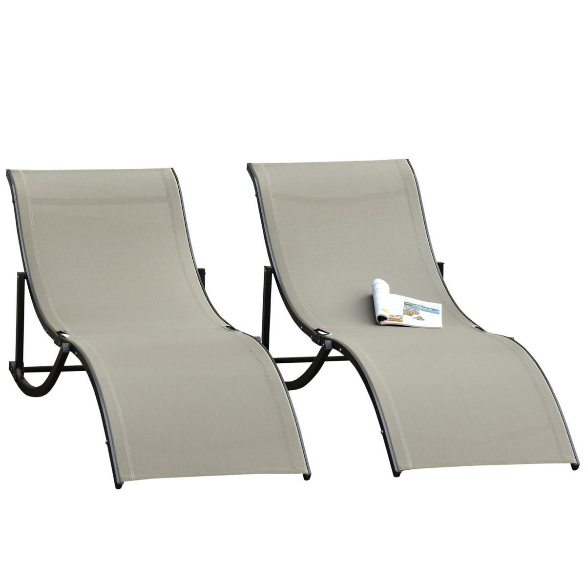 SONNENLIEGE Set mit 2 klappbaren 61 x 165 x 63 cm - Schwarz, Metall (165/63/61cm) - Vallsero
