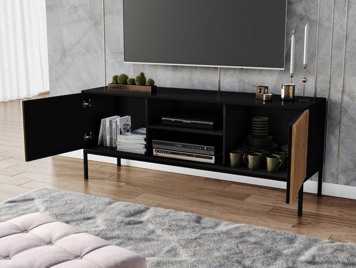 TV-SCHRANK - RTV Meteor (Schwarz + Artisan) - Schwarz, Holzwerkstoff/Metall (150/60/40cm) - Möblo