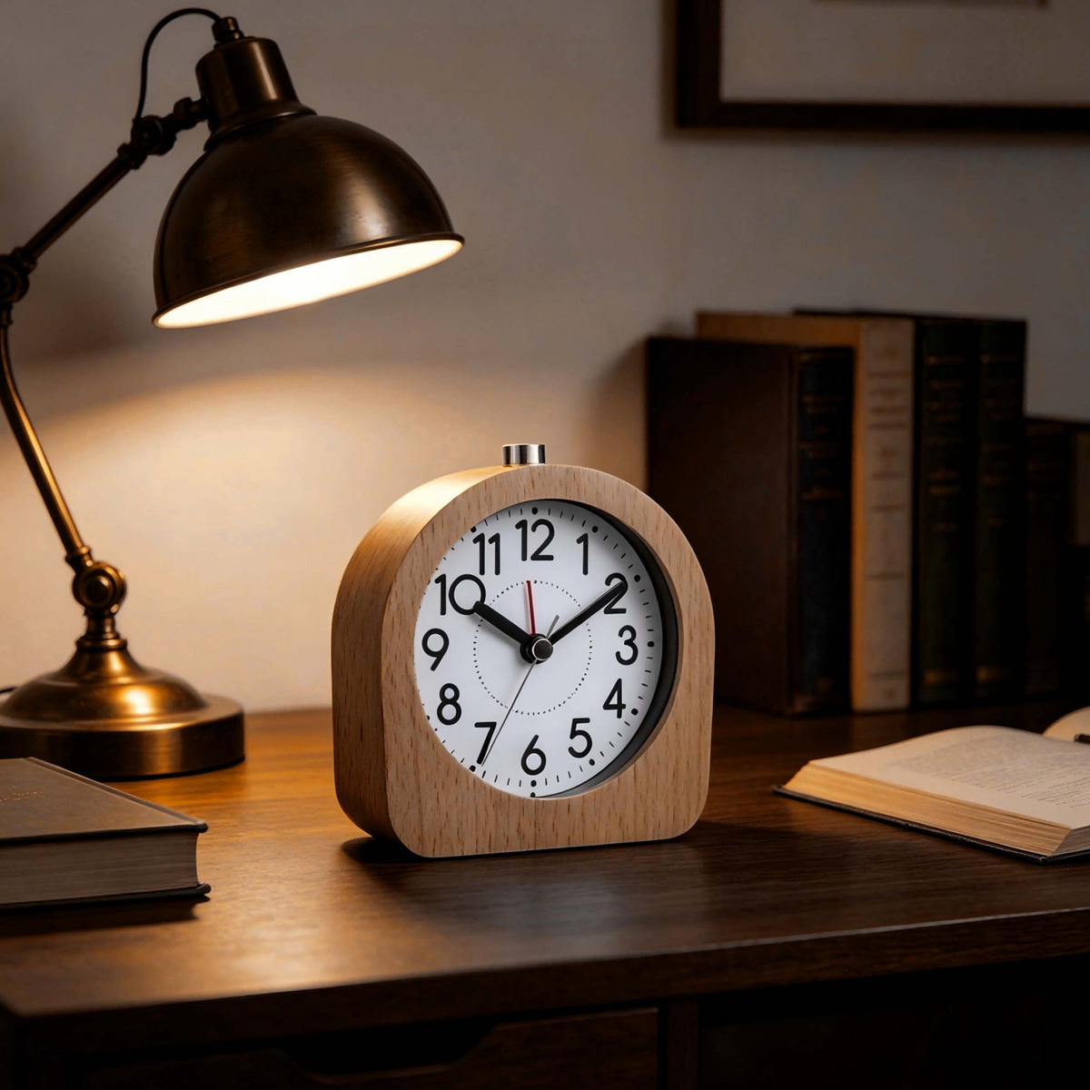 WECKER Hellbraun Buchenholz mit Licht - Hellbraun, Glas/Holz (10/10/4.5cm) - Relaxdays