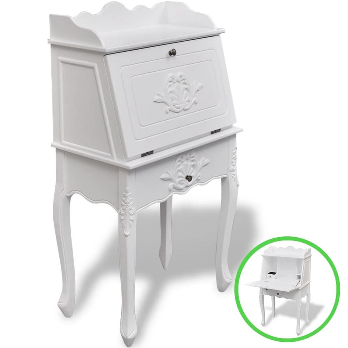 SCHREIBTISCH 60/36,4/111 cm, aus MDF und Holz, Weiß, im französischen Landhaus-Stil - Weiß, Holz (36.4/60/111cm) - vidaXL