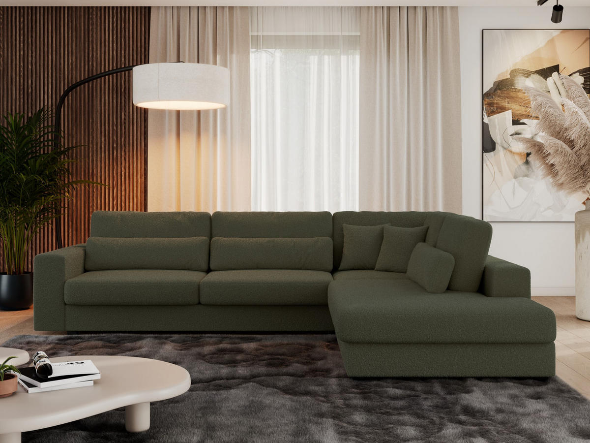 ECKSOFA Savona Grün Boucle - rechts - Schwarz/Grün, Kunststoff/Textil (249/316cm) - MKS