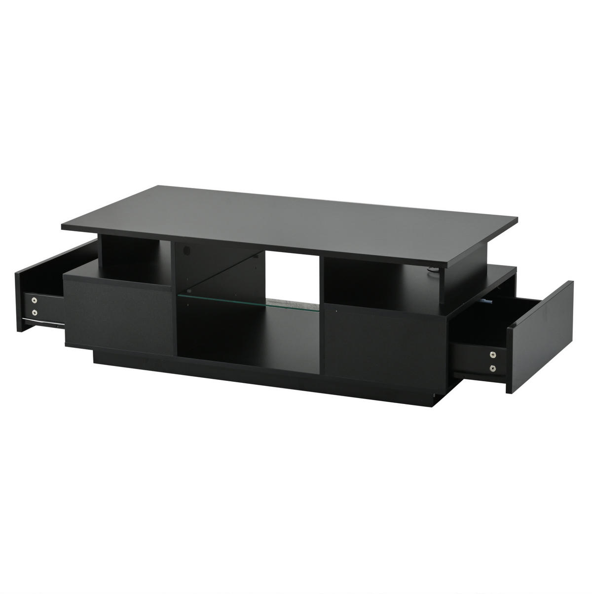 COUCHTISCH 100/50/36 cm mit 2 Schubladen, LED-Beleuchtung und Glasablagen, Schwarz - Schwarz, Holzwerkstoff (100/50/36cm) - Redom