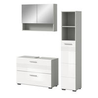 BADMÖBEL-SET 3-teilig weiß Hochglanz, grau 125 cm, Komplettset mit Soft-Close - Weiß Hochglanz/Grau, Glas/Holzwerkstoff (125/190/32cm) - Inn.Furn