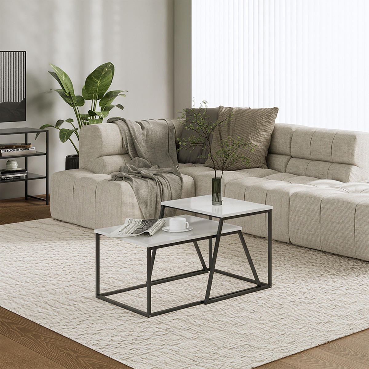 COUCHTISCH-SET Myra Weiß/Schwarz 60 x 50 cm 2 Teile - Weiß, Holzwerkstoff (50/60/38cm) - Vicco