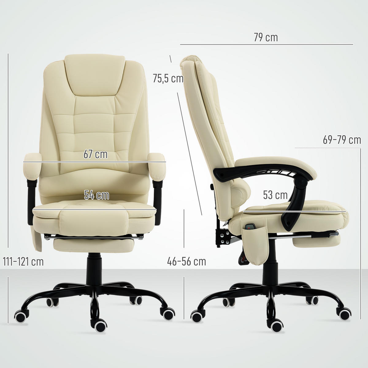 CHEFSESSEL DE-11831 7-Punkt-Massage & 155° Neigung Beige - Beige, Metall (79/121/67cm) - ComfortXL