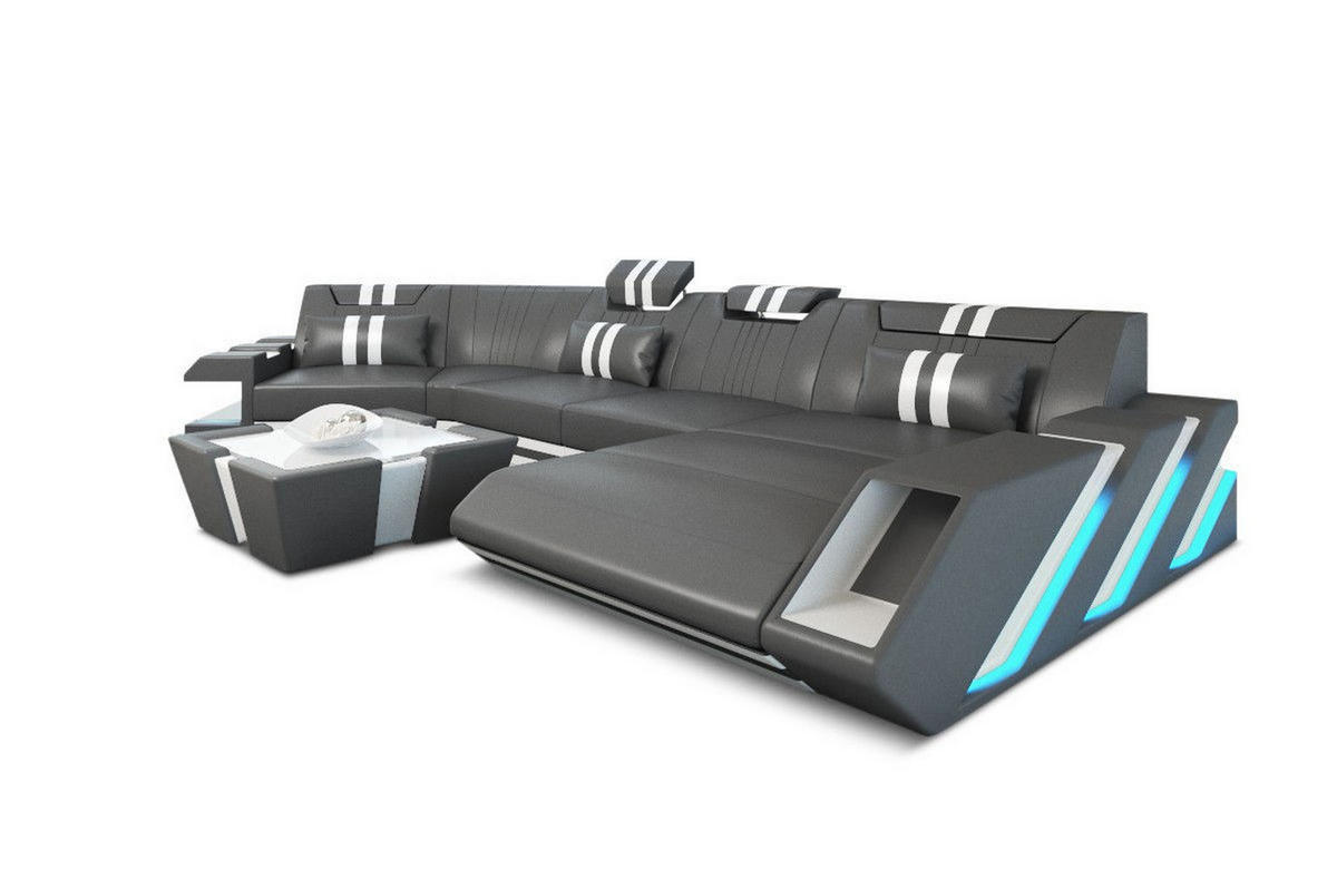 WOHNLANDSCHAFT Apollonia C - Grau, Leder (420/78/190cm) - Sofa Dreams