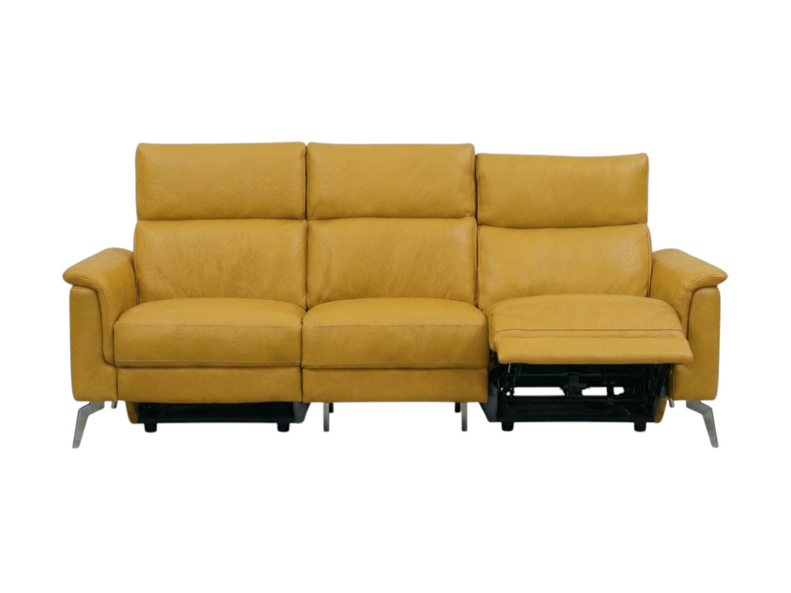 3-SITZER Sofa Borea Echtleder mit 1 x Relaxfunktion Senfgelb - Gelb, Leder/Metall (220/102/98cm)
