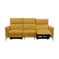 3-SITZER Sofa Borea Echtleder mit 1 x Relaxfunktion Senfgelb - Gelb, Leder/Metall (220/102/98cm)