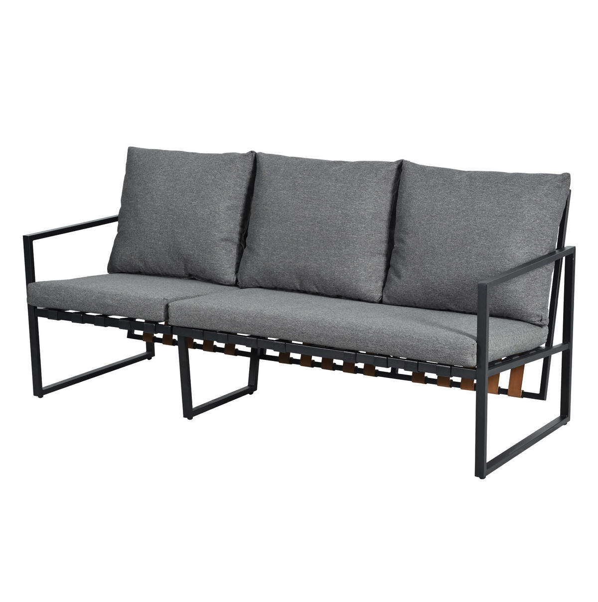 GARTENSET aus verzinktem Stahlrohr mit Glastischplatte Grau mit Sofa, Couchtisch und Fußhocker - Grau, Textil - Modfu