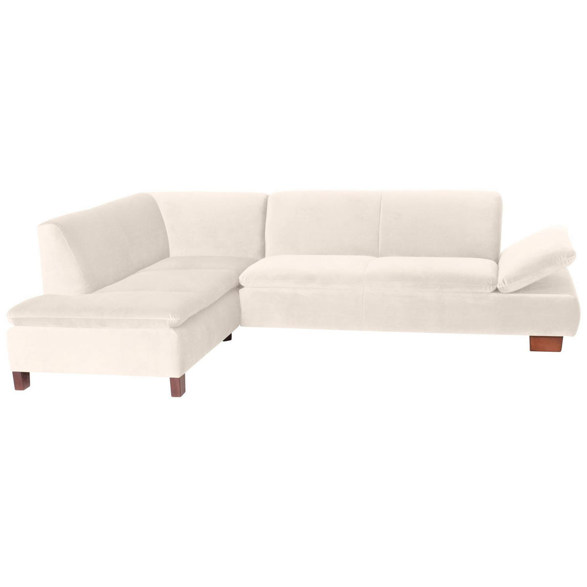 ECKSOFA mit Ottomane links Kaye Bezug Samtvelours Buche nussbaum dunkel / creme - Weiß, Kunststoff (190/270cm) - 58aufmkessel