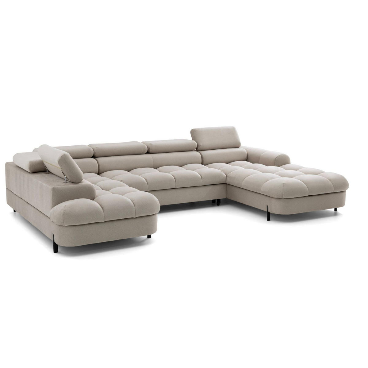 ECKSOFA U-Form BOWL U Links mit Schlaffunktion 125x265 Velours Creme - Creme/Schwarz, Holz/Textil (339/90/195cm) - Muffo