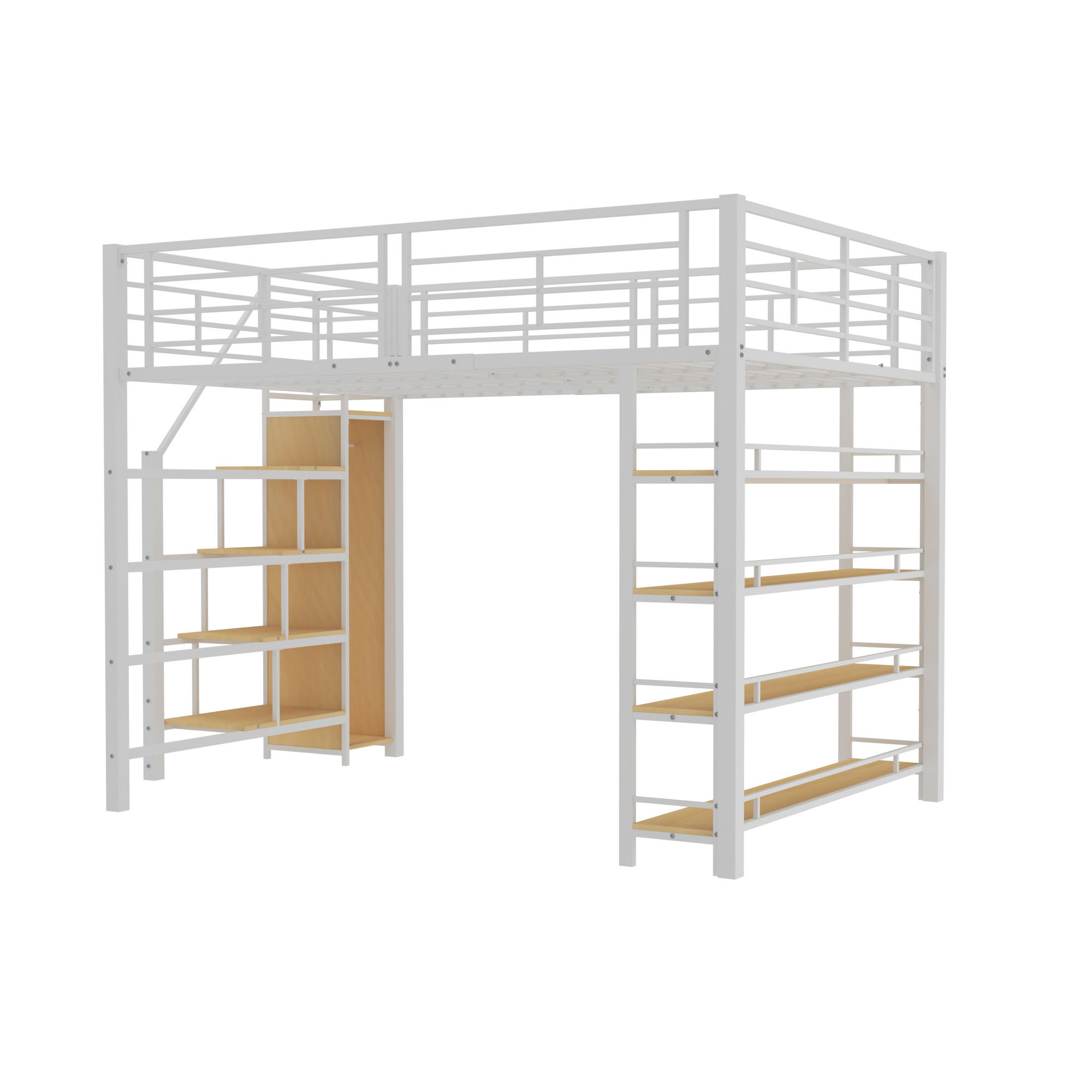 HOCHBETT 140x200 cm Treppe Schrank weiß - Weiß, Metall (140/200cm) - LEBENLANG