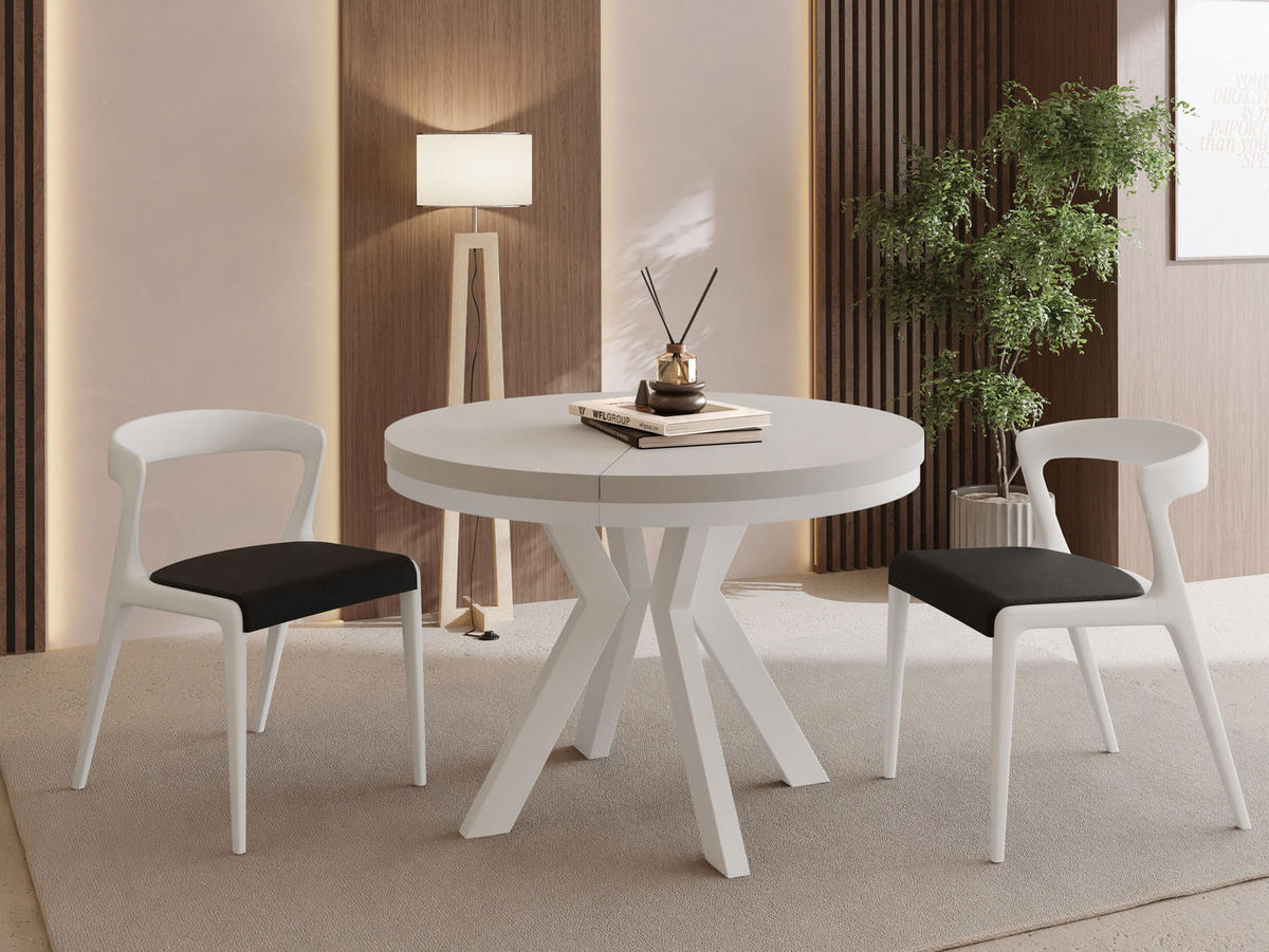 ESSTISCH Savio Weiß Neo rund ausziehbar verlängerbar, Kaschmir 80-130/80/77 cm - Kaschmir/Weiß, Holz/Holzwerkstoff (80/80/77cm) - WFL GROUP