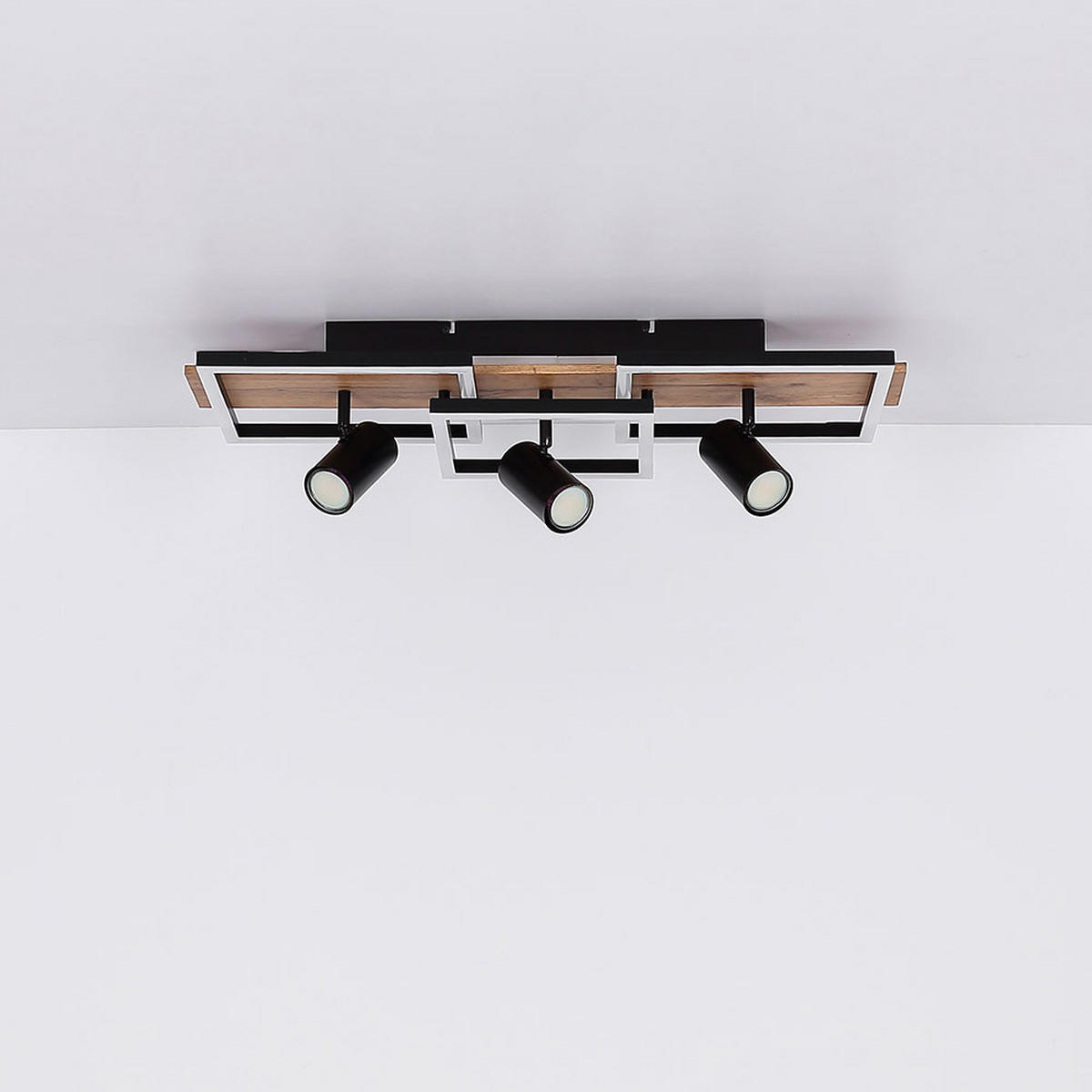 LED DECKENLEUCHTE Metall Holzoptik Schwarz 3-flammig - Schwarz, Metall (72/27/18cm) - Globo Lighting