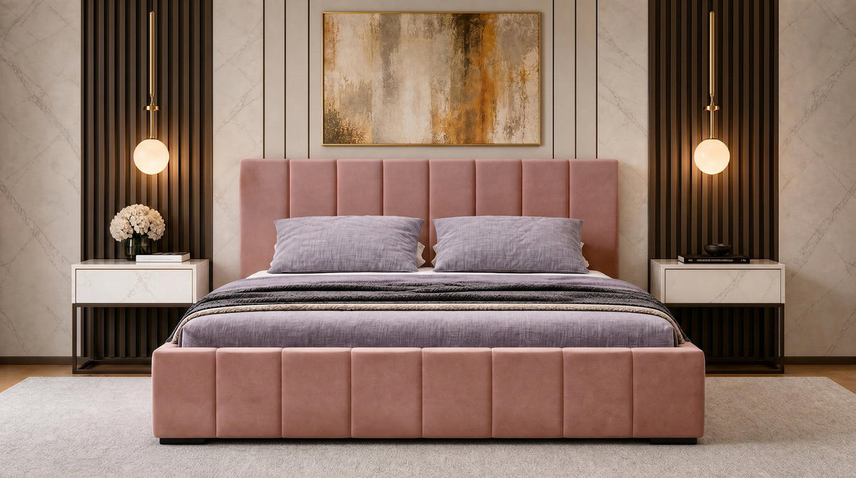MARPUR Polsterbett NERO 180x200 cm mit Bettkasten und Lattenrost, Rosa - Chromfarben/Rosa, Holz/Holzwerkstoff (180/200cm) - Marpur