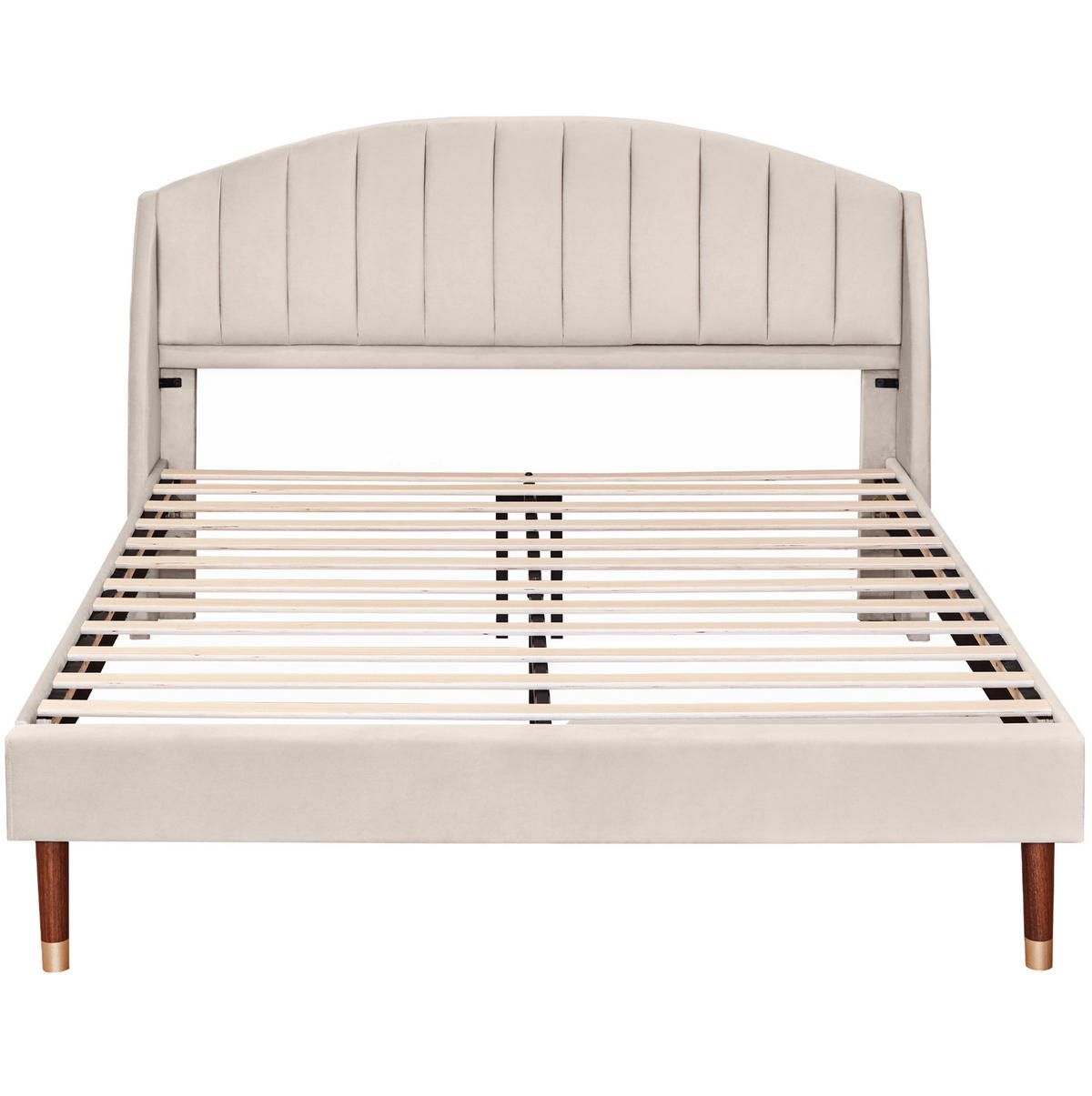 SAMT-POLSTERBETT 160/200 cm in Beige mit gepolstertem Kopfteil & Lattenrost - Beige, Textil (160/200cm) - BEAOK