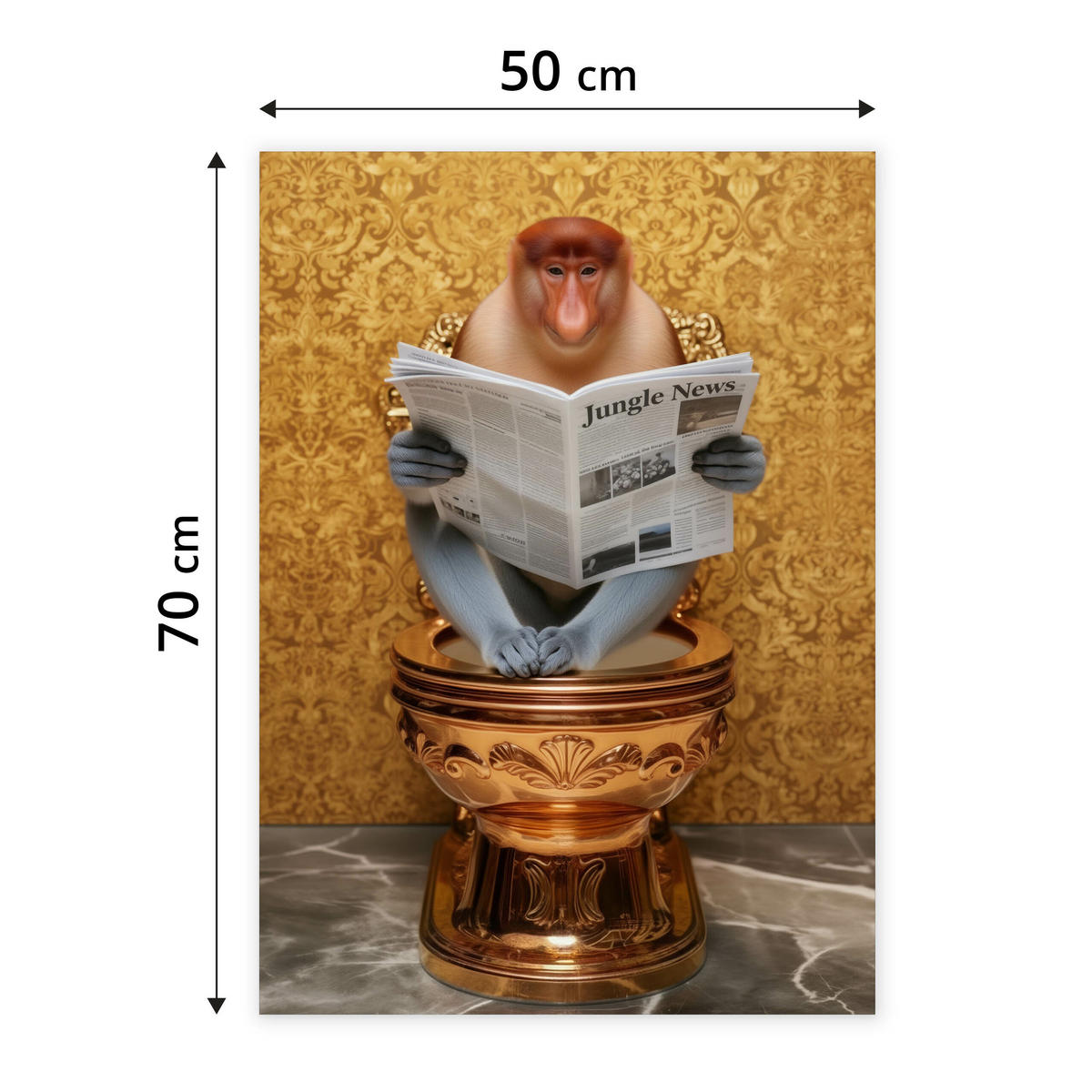 POSTER für WC Badezimmer NASENAFFE mit Zeitung Goldene Toilette Abstraktion 50x70cm - Beige/Orange, Papier (50/70/70cm) - Muralo