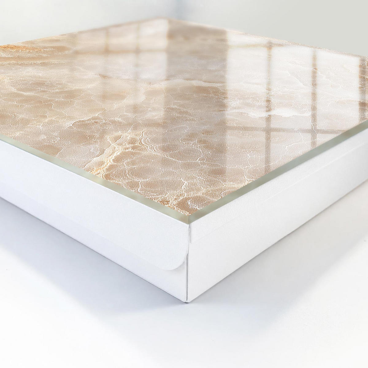 SCHLÜSSELBOX Weiß 30x30 cm – Türöffnung nach rechts - Beiger Marmor - Beige, Metall (30/30/5cm) - TULUP