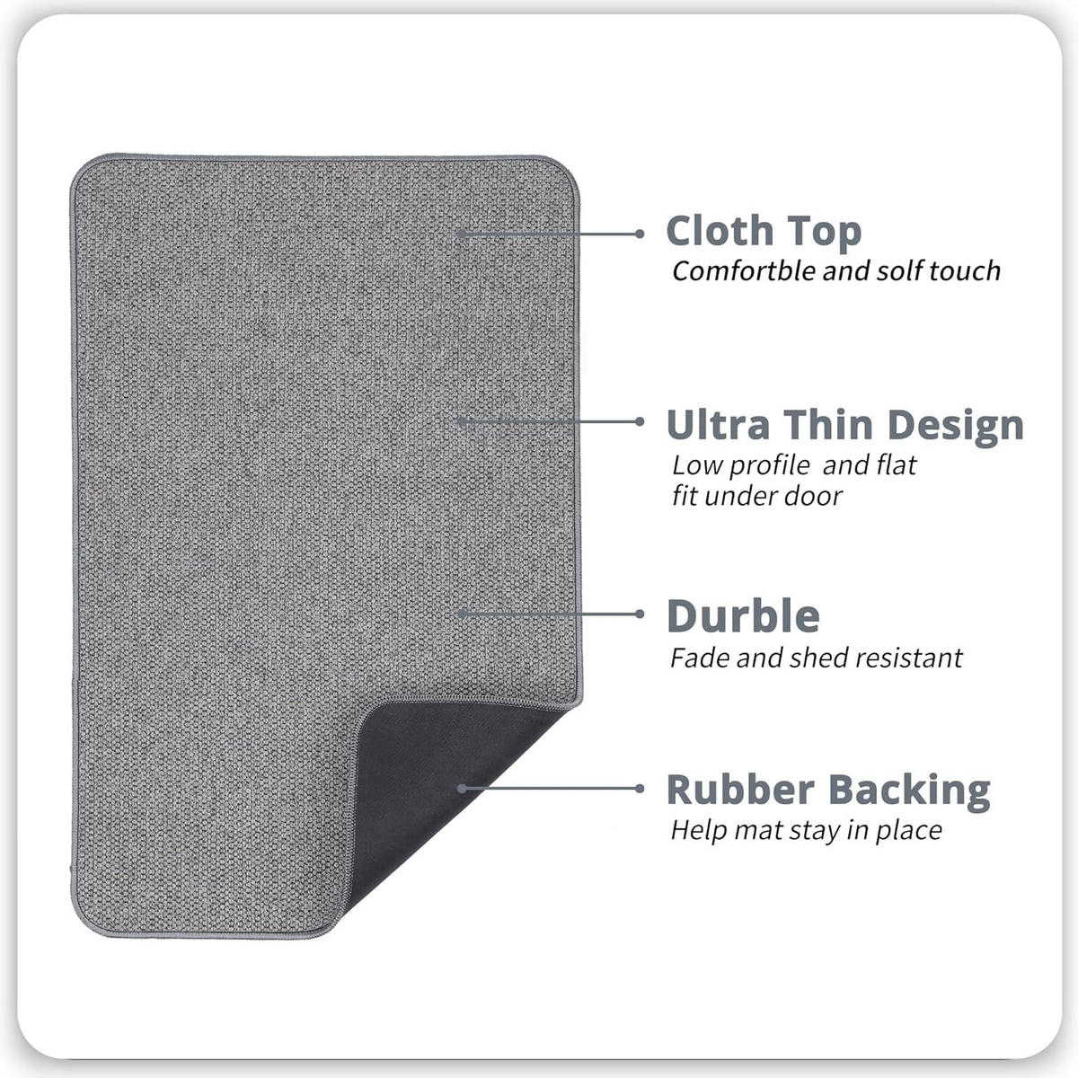 BATH MAT 50 x 80 cm ultraflach rutschfest schnell trocknend waschbar grau - Grau, Kunststoff (50/80cm)
