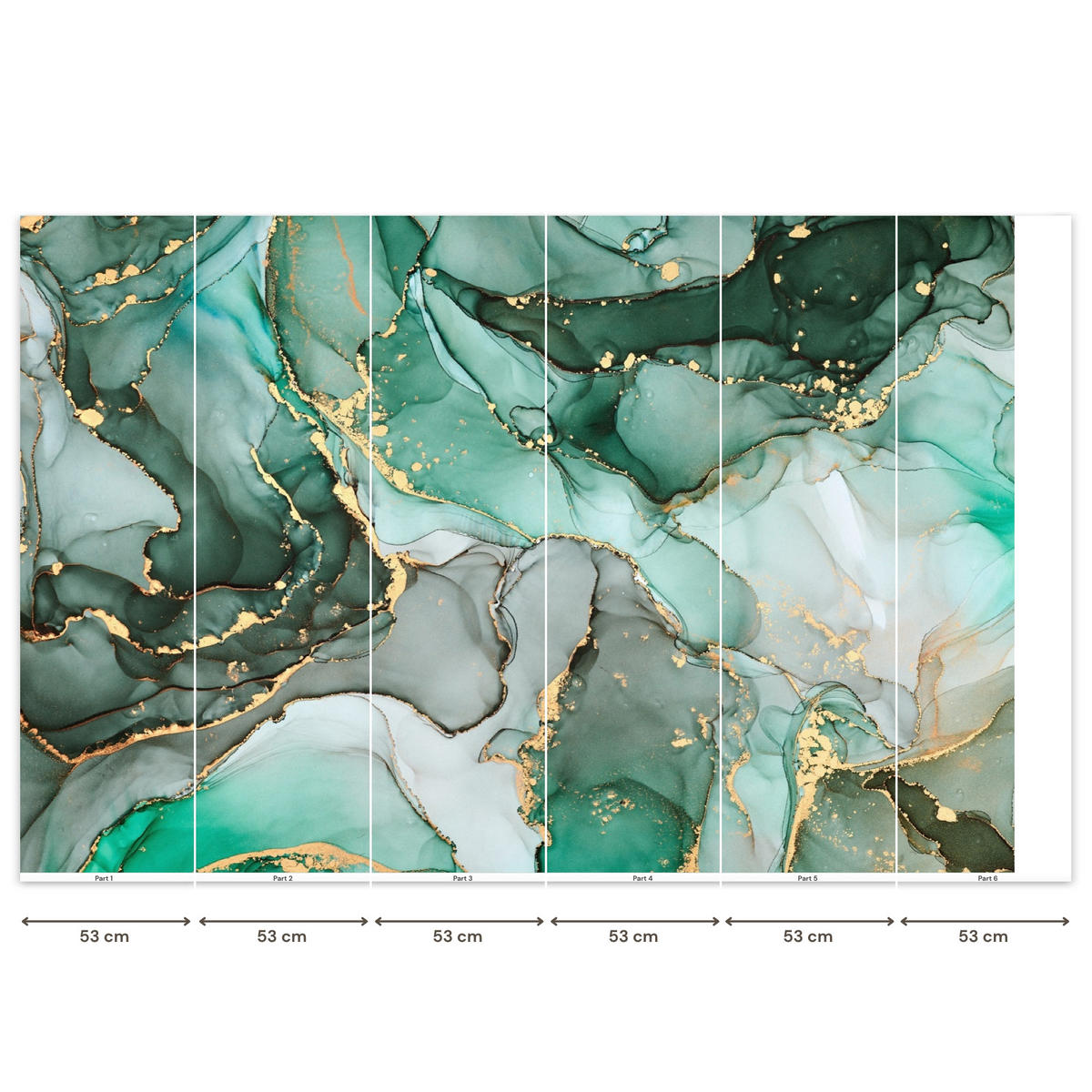 TAPETE - Gold - Marmor - Grün - Luxus - Marmoroptik - Grau - 350x220 cm - Grün, Papier (350/220cm) - OnlyWow