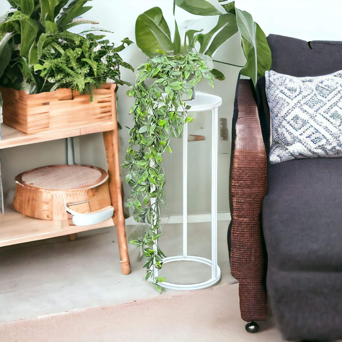 DANDIBO Blumenhocker Metall Weiß Rund 50 cm Blumenständer Beistelltisch 96483 S Blumensäule Modern Pflanzenständer Pflanzenhocker - Weiß, Metall (20/50/20cm) - DanDiBo