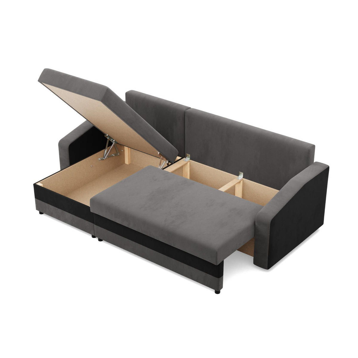 ECKSOFA MIT SCHLAFFUNKTION ORION, Grau + Schwarz - Multicolor, Textil (231/140cm)