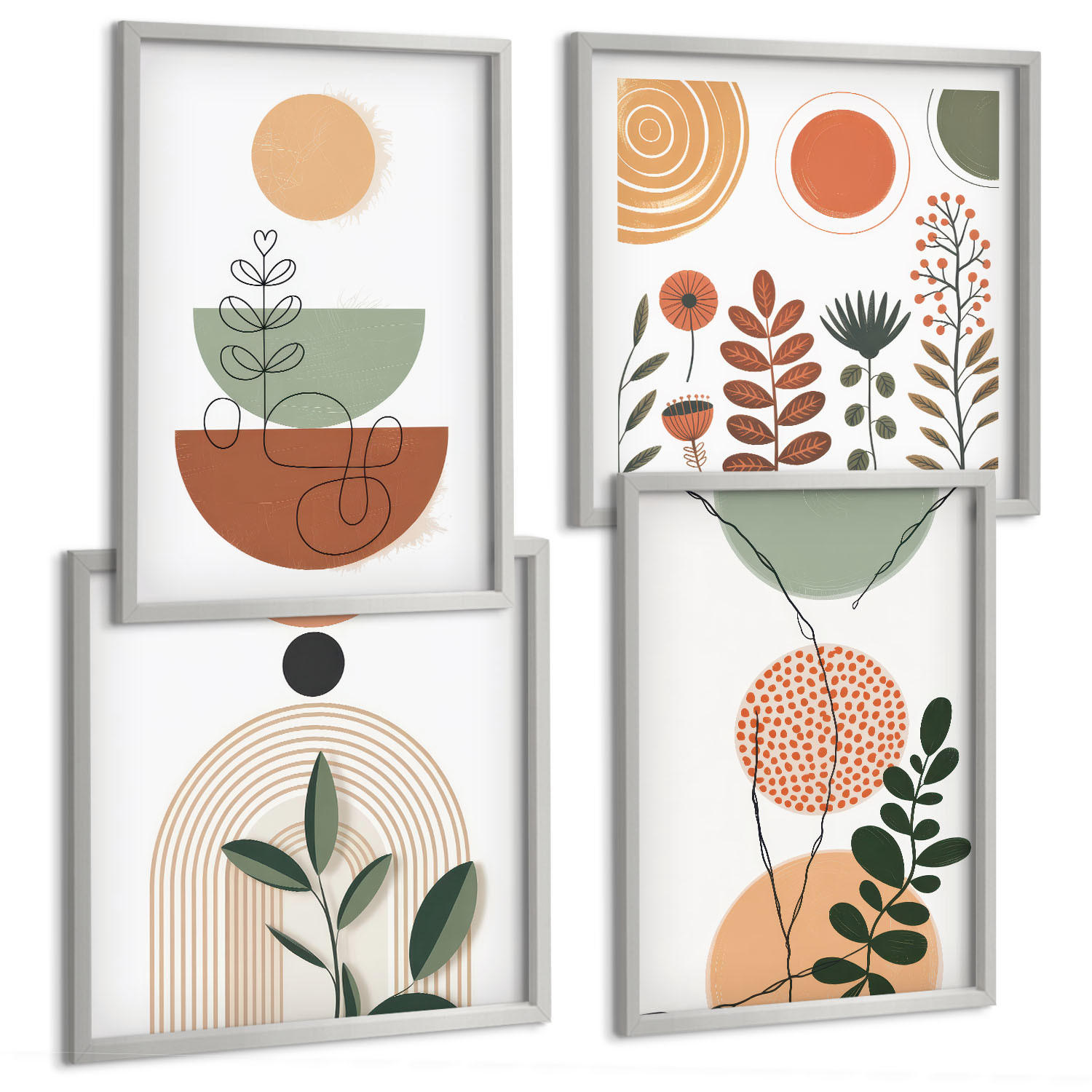 BILDER SET 4er Set - 50x50 cm & 40x60 cm Silberner Rahmen - Abstrakte Pflanzenformen - Silberfarben, Kunststoff (50/50cm) - TULUP