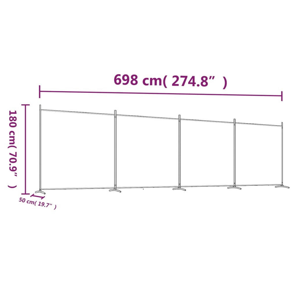PARAVENT 4-teilig Weiss 698/180 Cm Stoff - Weiß, Textil (698/180/0.1cm) - vidaXL