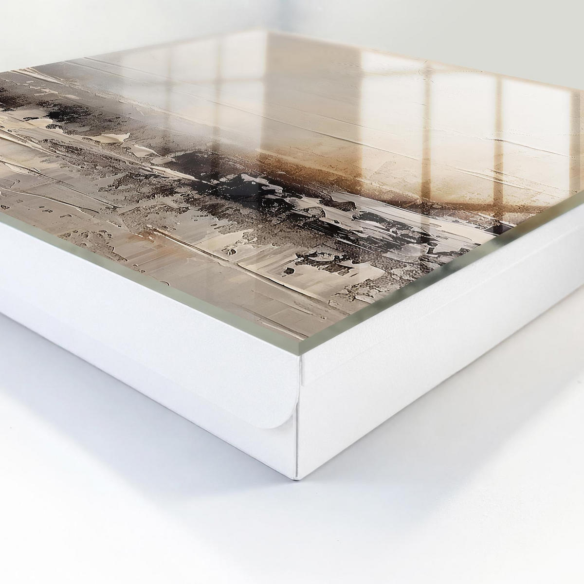 SCHLÜSSELBOX Weiß 30x30 cm – Türöffnung nach rechts - Abstrakte Landschaftsmalerei - Beige, Metall (30/30/5cm) - TULUP