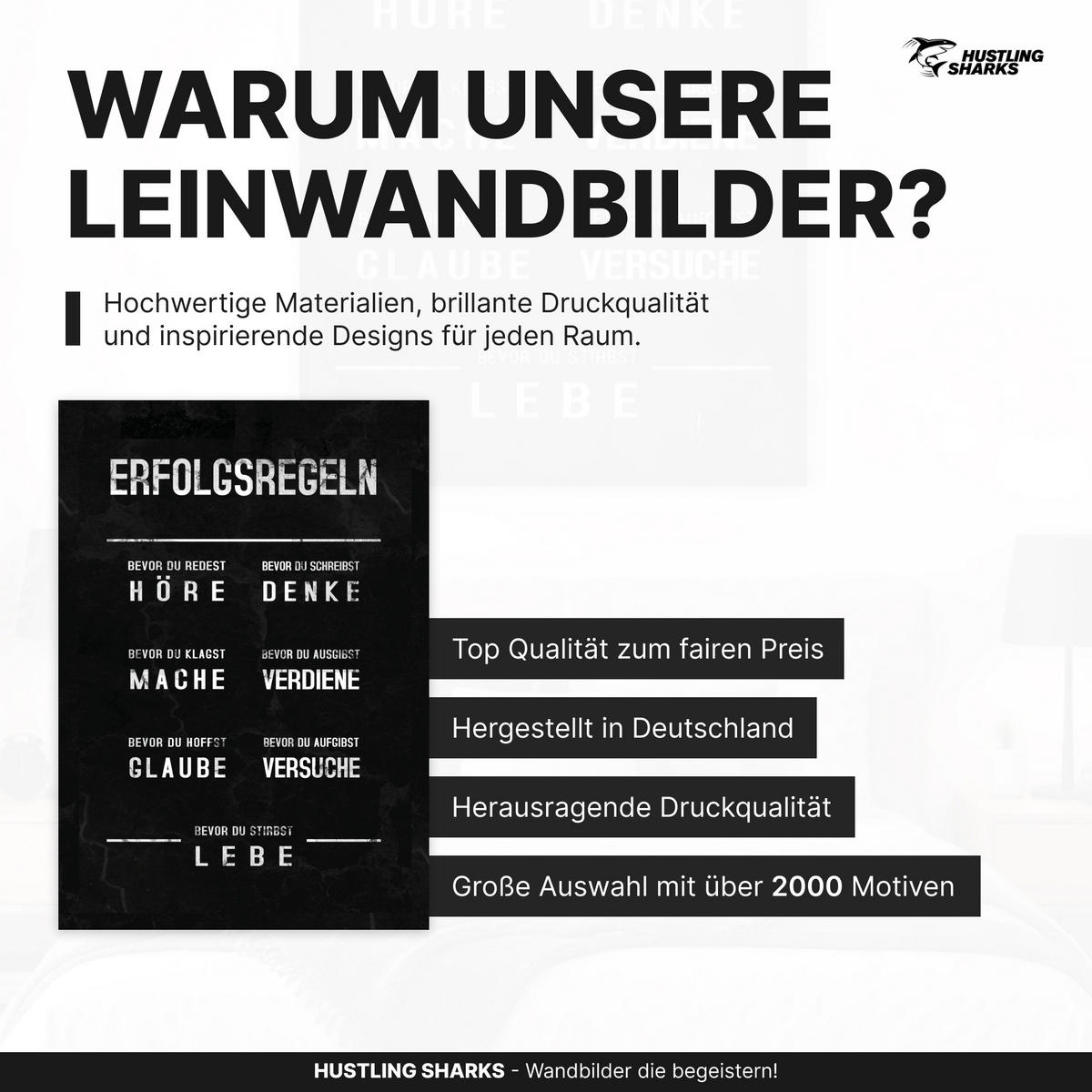LEINWANDBILD Erfolgsregeln 60x90 cm - Weiß, Papier (60/2cm) - Hustling Sharks