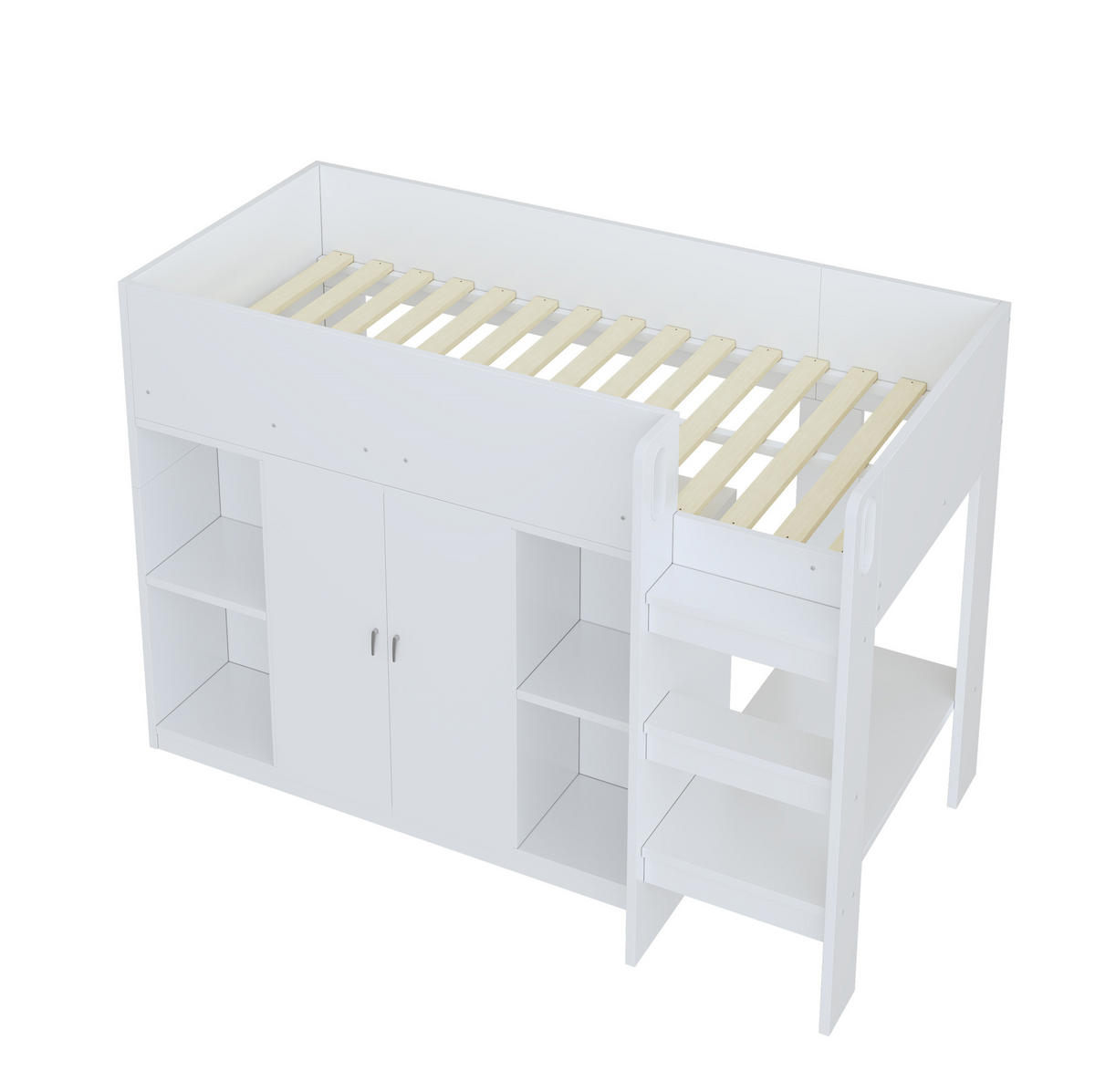 VYSOKÁ posteľ 90/200 cm 205/95/140 cm biela s úložným priestorom z dreva a drevotriesky - biela, drevo (90/200cm) - OKWISH