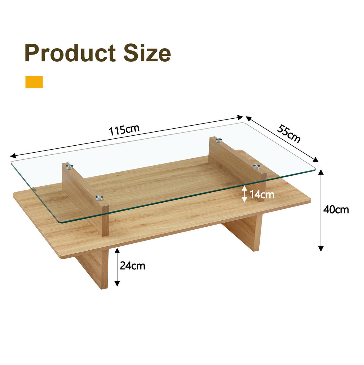 COUCHTISCH aus MDF und gehärtetem Glas in Naturfarben mit 2 Ablagen - Naturfarben, Holzwerkstoff (115/55/40cm) - Modfu