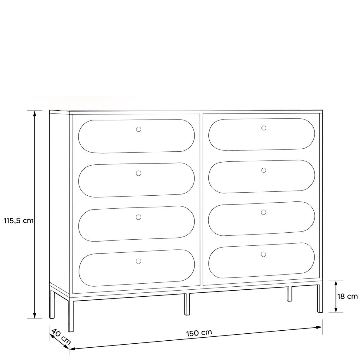 KOMMODE TILA, Schwarz - Schwarz, Holzwerkstoff (150/115.5/40cm) - KONSIMO®