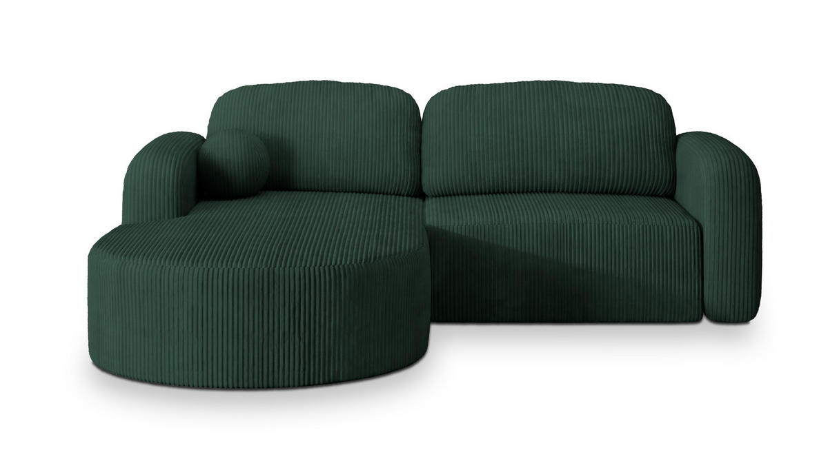 ECKSOFA AMILIA P L-S Grün Kordstoff mit Schlaffunktion - Grün, Holz (263/174cm) - MASSENO