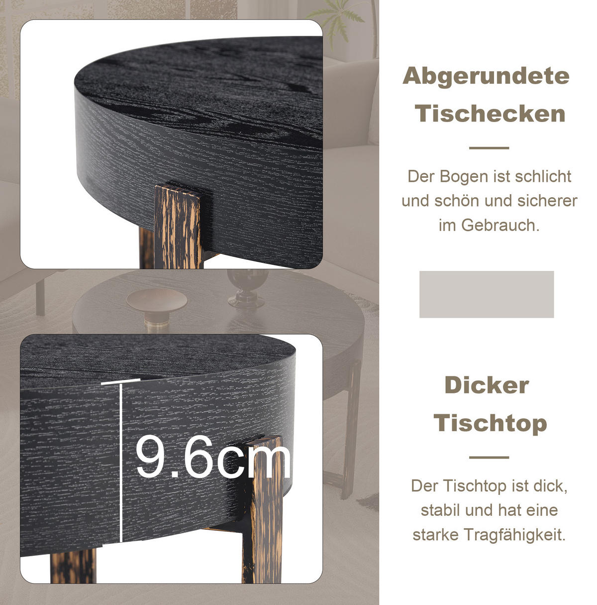 BEISTELLTISCH aus MDF und Metall 68x68x39 cm Schwarz mit Kreuzgestell und rutschfesten Füßen - Schwarz, Holzwerkstoff (68/68/39cm) - Modfu