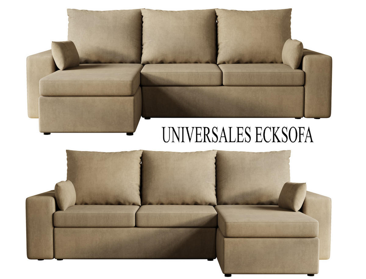 ECKSOFA Paco mit Bettkasten und Schlaffunktion, L-Form/XL-Form, Velourstoff, Universal - Cappuccino, Holzwerkstoff (246/145cm) - 4ALL HOME
