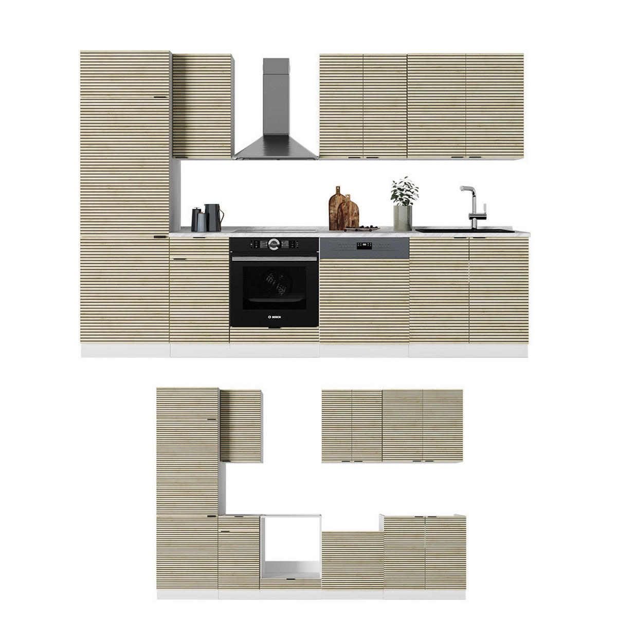 KÜCHENZEILE Fame-Line Eiche Paneel/Weiß 300 cm ohne Arbeitsplatte - Hellbraun/Weiß, Holzwerkstoff (300/81.6/46cm) - Vicco