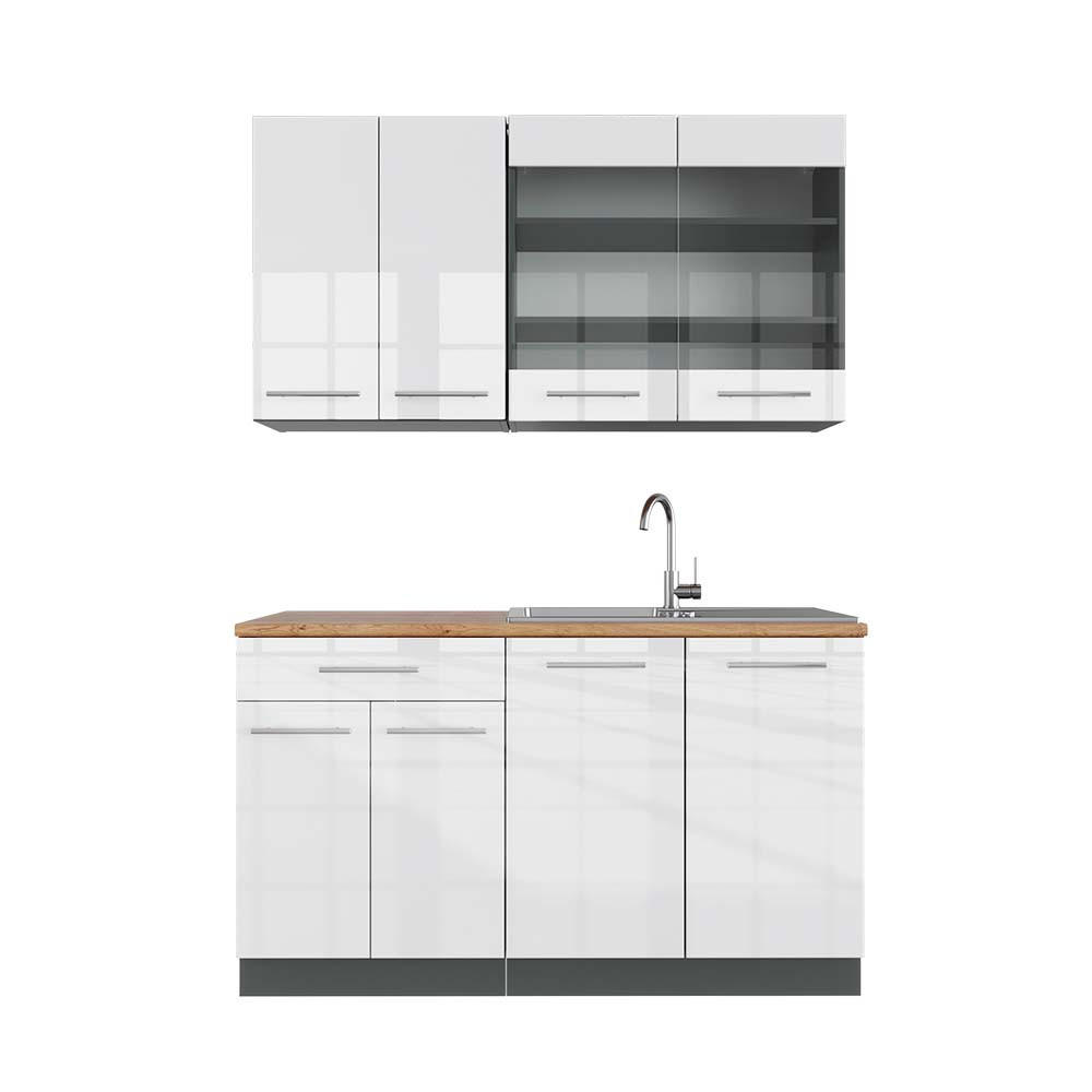 SINGLEKÜCHE Fame-Line Weiß Hochglanz/Anthrazit 140 cm, AP Eiche - Weiß Hochglanz/Anthrazit, Holzwerkstoff (140/81.6/60cm) - Vicco