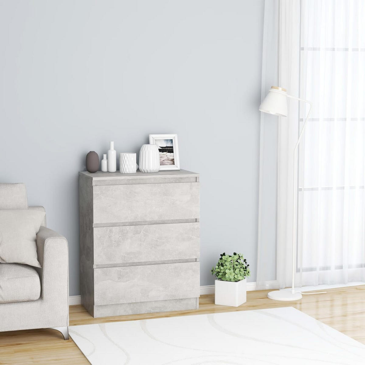 SIDEBOARD mit 3 Schubladen 60/35/76 cm aus Holzwerkstoff Betongrau - Hellgrau/Grau, Holz (60/76/35cm) - vidaXL