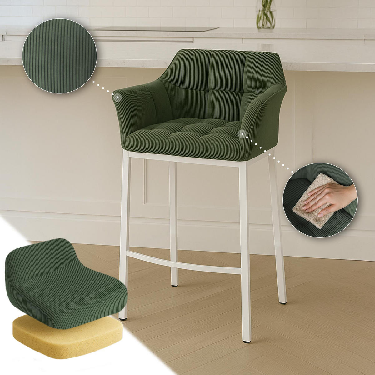 BARHOCKER Metall Grün - Weiß/Grün, Metall (64/110/48cm) - CLP