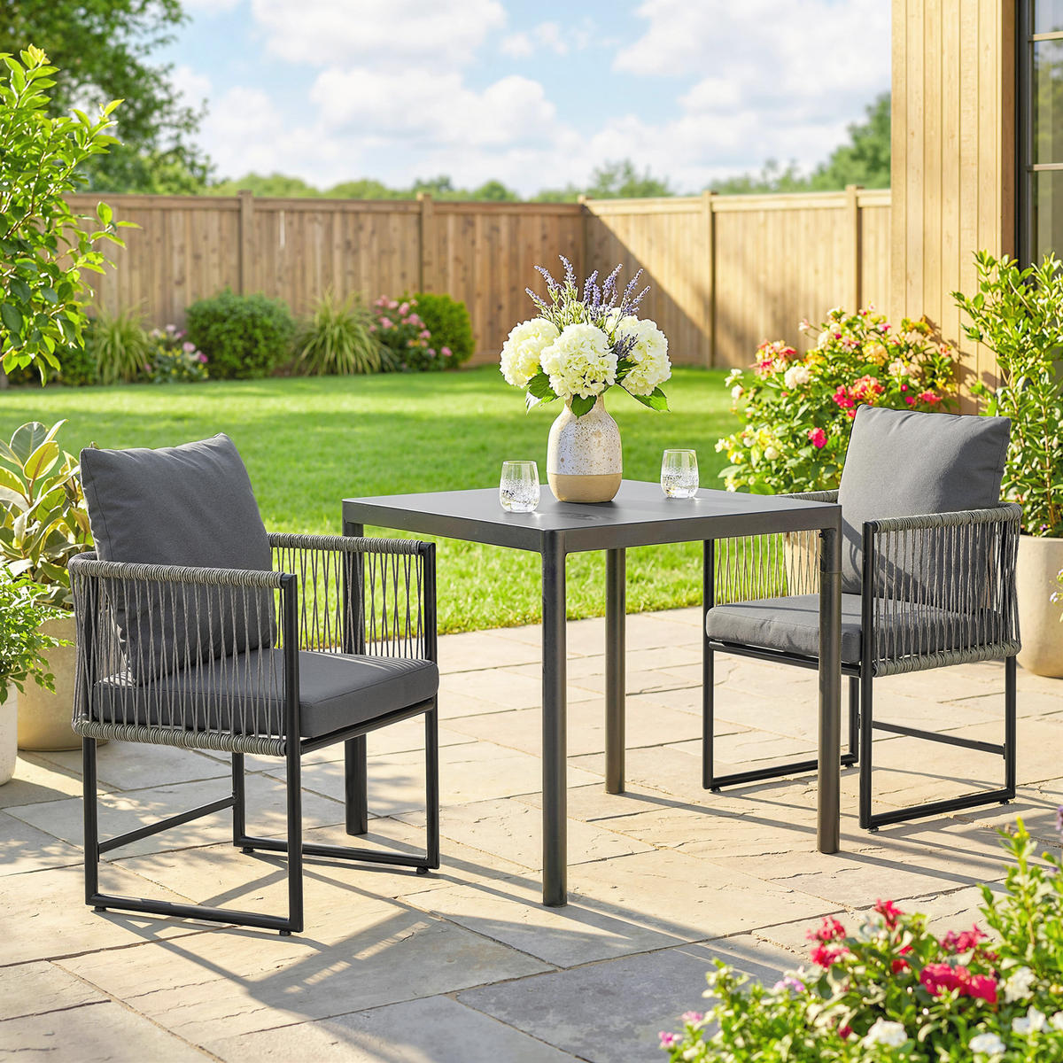 GARTENSTÜHLE 2er Set Stahl PE-Rattan Dunkelgrau - Dunkelgrau, Metall (52/66/52cm) - Outsunny